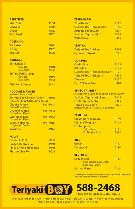 Teriyaki Boy menu delivery .